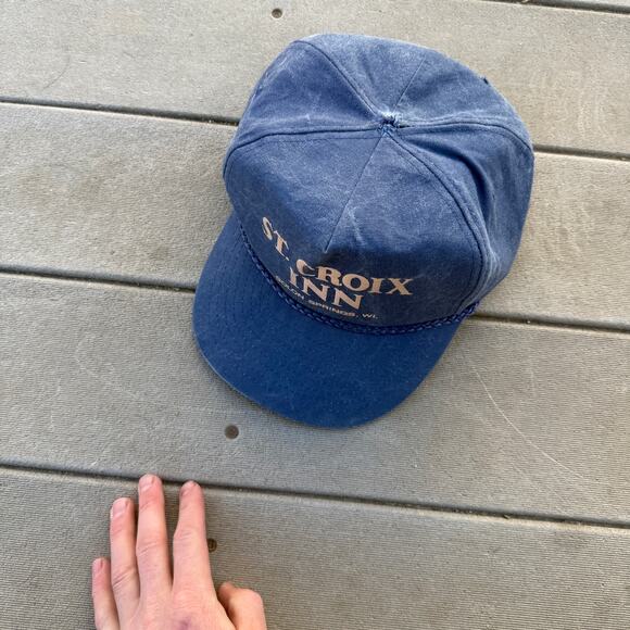 Vintage 90's St. Croix Inn Solon Springs Wisconsin Blue Roper Snapback Hat Cap - Picture 2 of 7